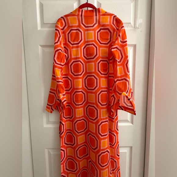 Tory Burch Long Striped Geometric Dress Size M Cotton Kaftan Swim Beach Cover - Picture 4 of 15